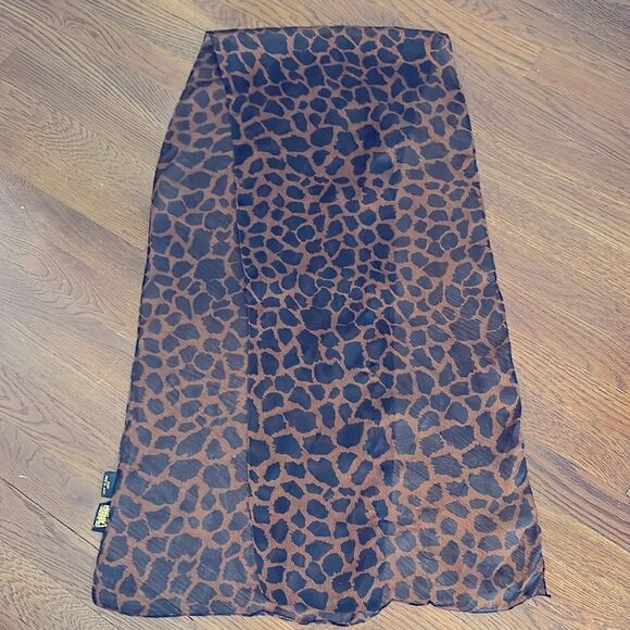 Vintage A. Brod black & orange rayon animal print long semi sheer scarf - Picture 5 of 6